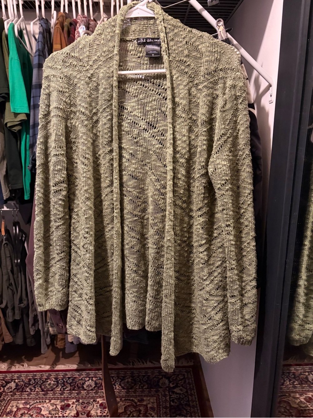 united states sweaters Olive Green Open-Front Knit Cardigan